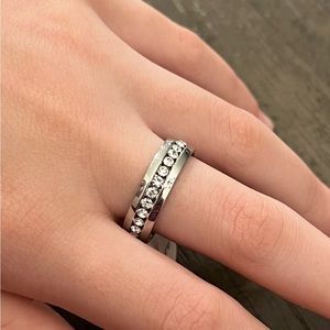Boutique  (Silver) Gold Plated Zircon Stackable Row Ring
